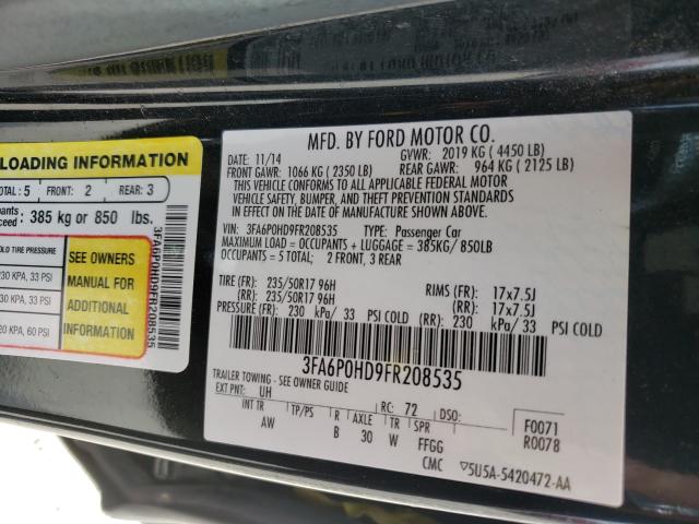 Photo 9 VIN: 3FA6P0HD9FR208535 - FORD FUSION SE 