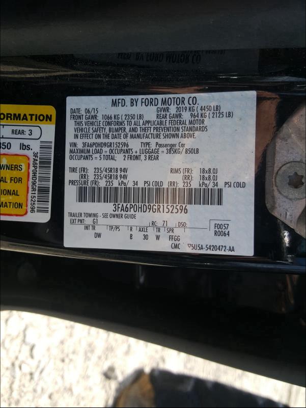 Photo 9 VIN: 3FA6P0HD9GR152596 - FORD FUSION SE 