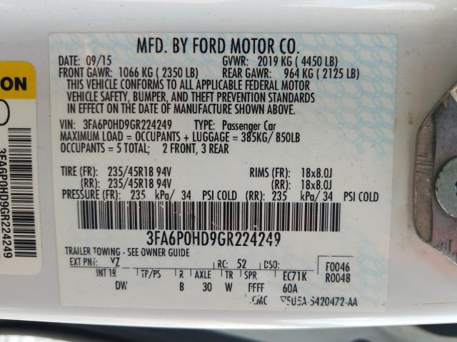 Photo 9 VIN: 3FA6P0HD9GR224249 - FORD FUSION SE 