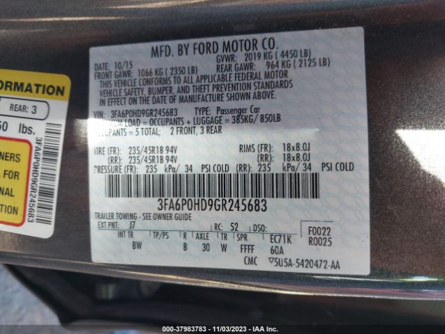 Photo 8 VIN: 3FA6P0HD9GR245683 - FORD FUSION 