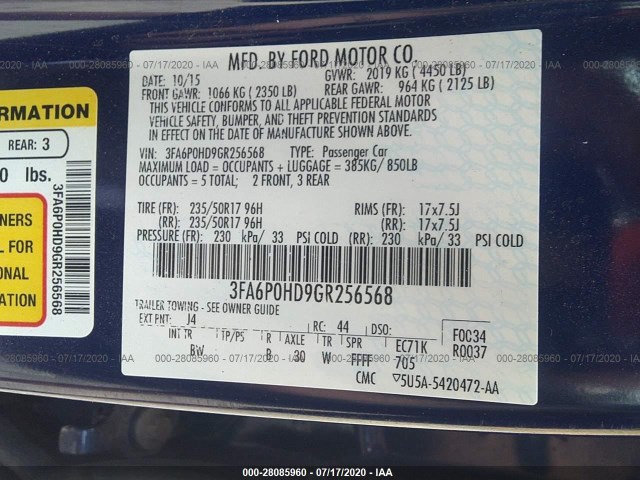 Photo 8 VIN: 3FA6P0HD9GR256568 - FORD FUSION 