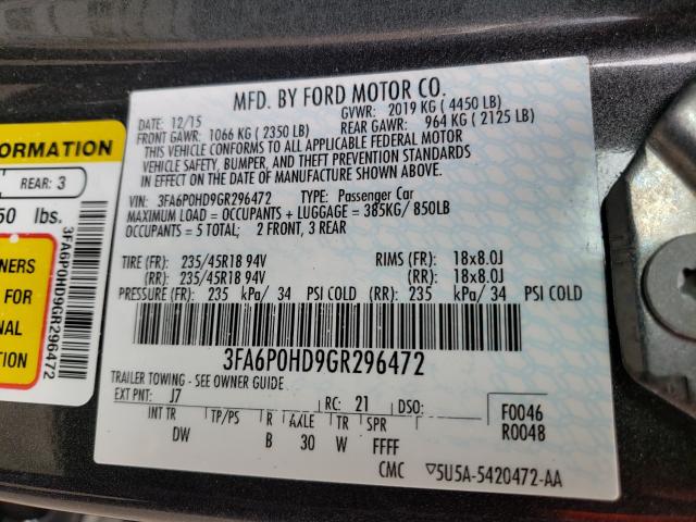 Photo 9 VIN: 3FA6P0HD9GR296472 - FORD FUSION SE 