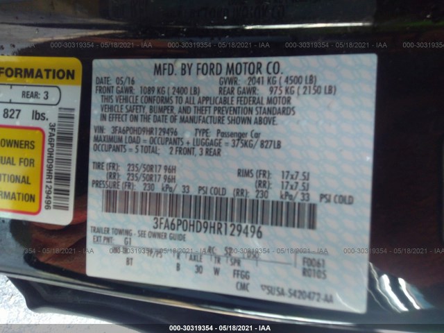 Photo 8 VIN: 3FA6P0HD9HR129496 - FORD FUSION 