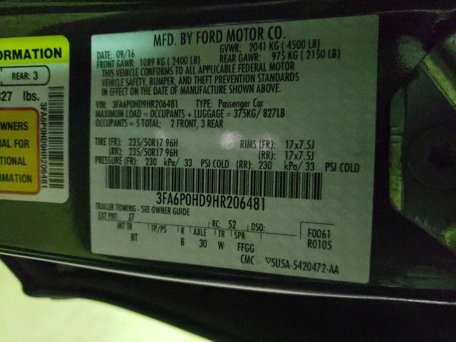 Photo 9 VIN: 3FA6P0HD9HR206481 - FORD FUSION SE 