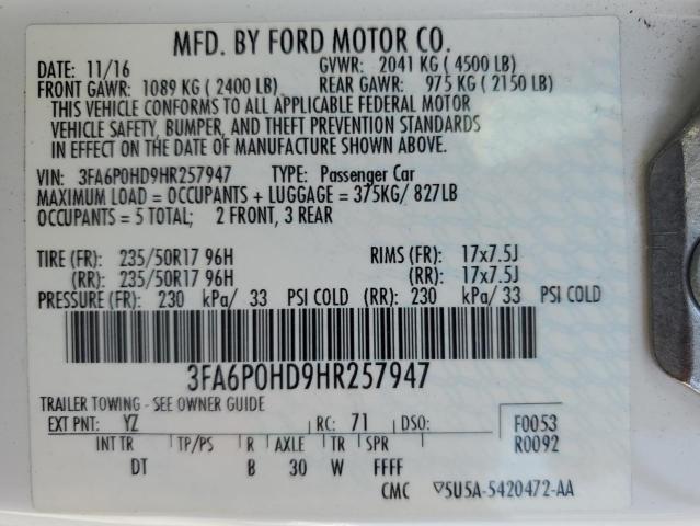 Photo 12 VIN: 3FA6P0HD9HR257947 - FORD FUSION SE 