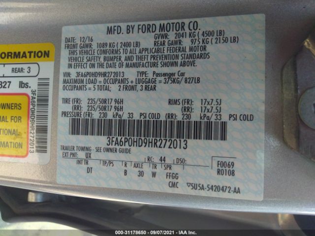 Photo 8 VIN: 3FA6P0HD9HR272013 - FORD FUSION 