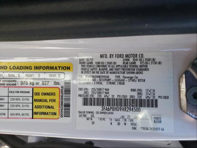 Photo 9 VIN: 3FA6P0HD9HR294500 - FORD FUSION SE 