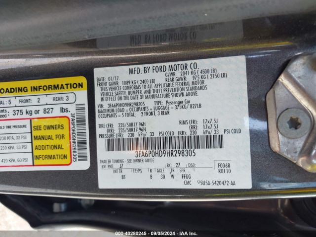 Photo 8 VIN: 3FA6P0HD9HR298305 - FORD FUSION 