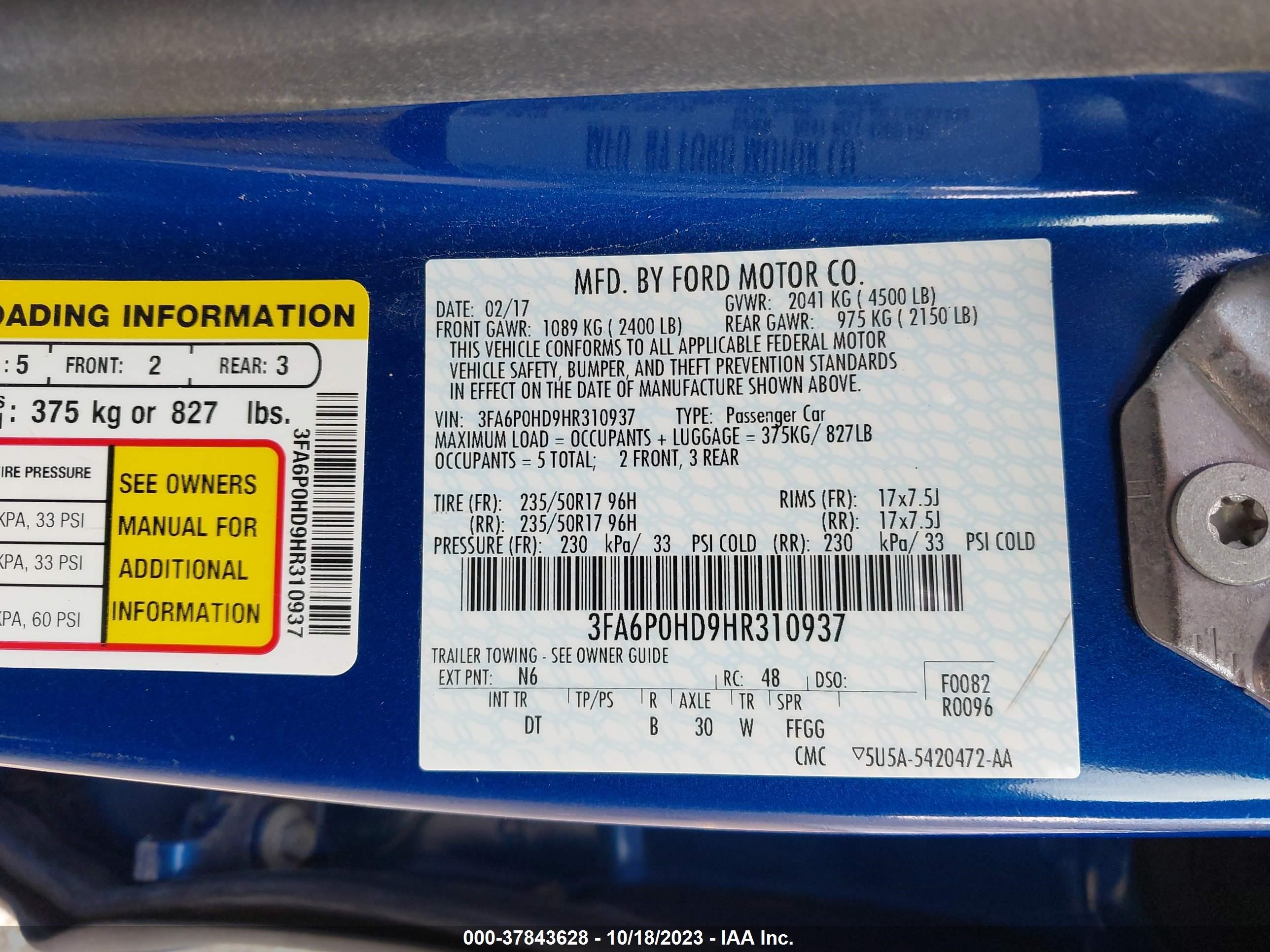 Photo 8 VIN: 3FA6P0HD9HR310937 - FORD FUSION 