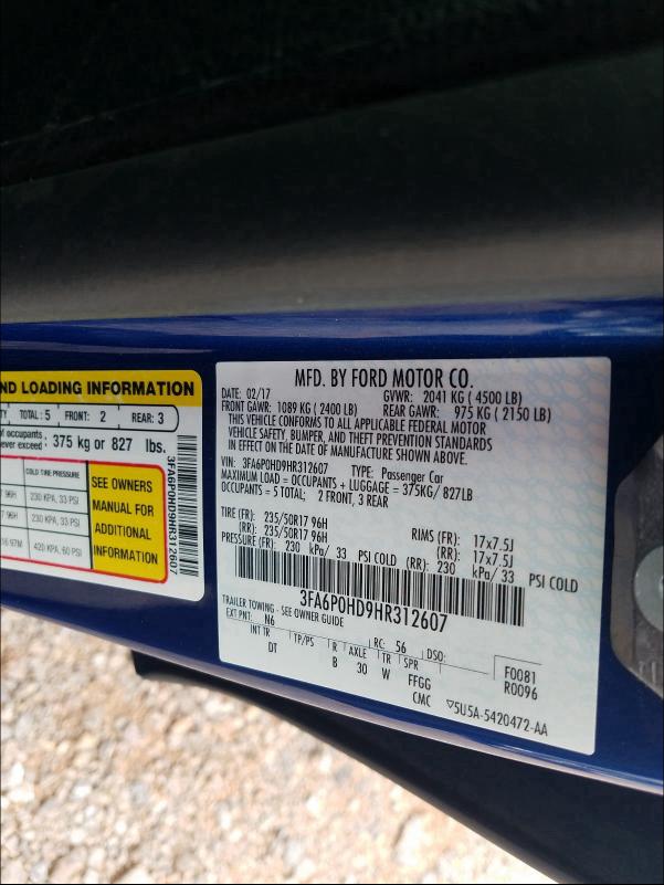 Photo 9 VIN: 3FA6P0HD9HR312607 - FORD FUSION SE 