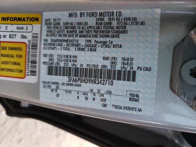 Photo 9 VIN: 3FA6P0HD9HR342710 - FORD FUSION SE 