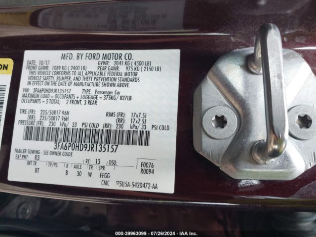 Photo 8 VIN: 3FA6P0HD9JR135157 - FORD FUSION 