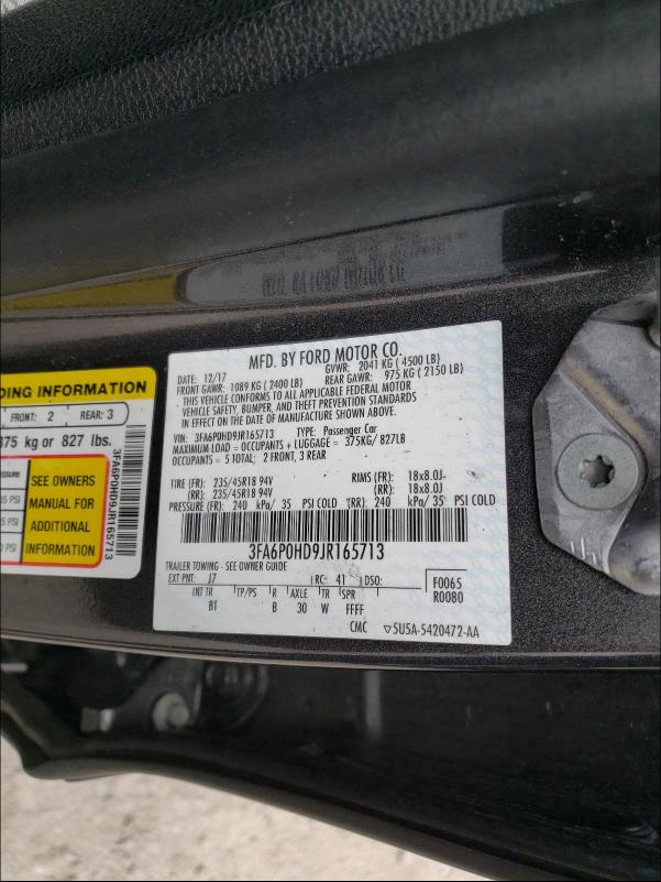 Photo 9 VIN: 3FA6P0HD9JR165713 - FORD FUSION SE 