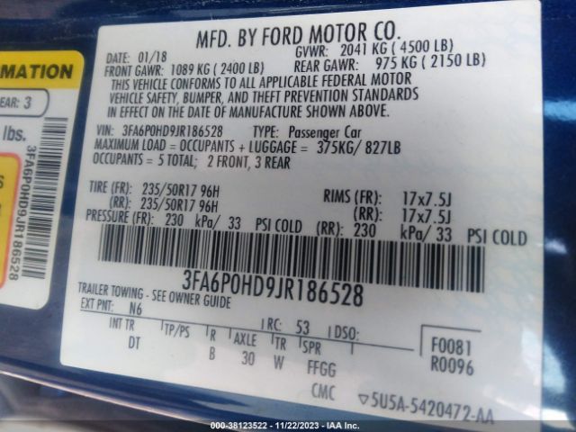 Photo 8 VIN: 3FA6P0HD9JR186528 - FORD FUSION 