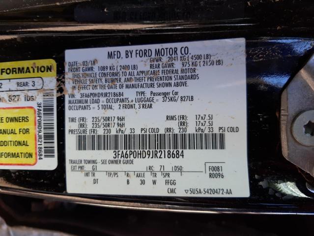 Photo 9 VIN: 3FA6P0HD9JR218684 - FORD FUSION SE 