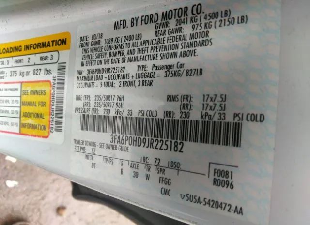 Photo 8 VIN: 3FA6P0HD9JR225182 - FORD FUSION 