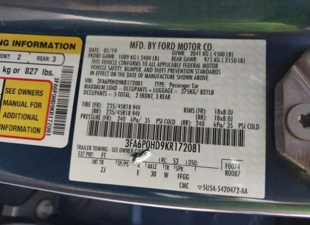 Photo 8 VIN: 3FA6P0HD9KR172081 - FORD FUSION 