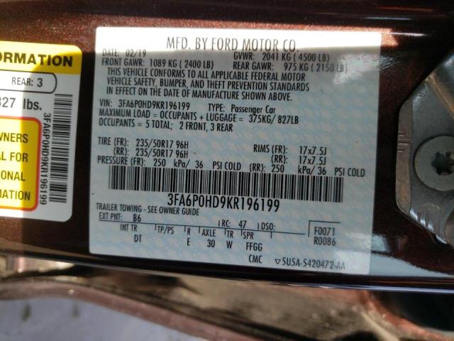 Photo 9 VIN: 3FA6P0HD9KR196199 - FORD FUSION SE 