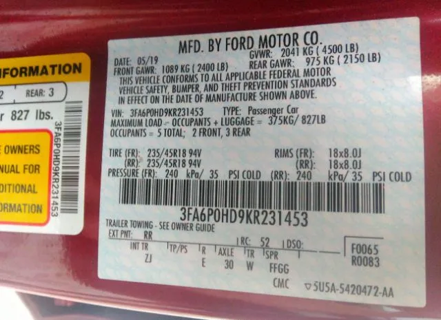 Photo 8 VIN: 3FA6P0HD9KR231453 - FORD FUSION 