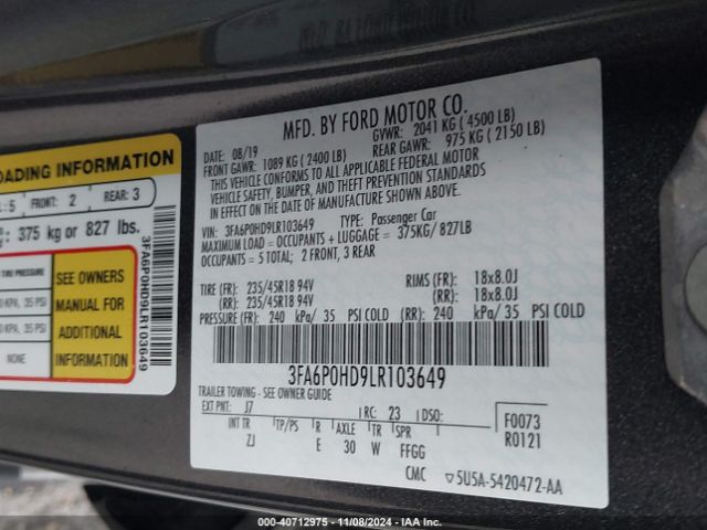 Photo 8 VIN: 3FA6P0HD9LR103649 - FORD FUSION 