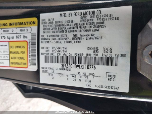 Photo 8 VIN: 3FA6P0HD9LR110276 - FORD FUSION 