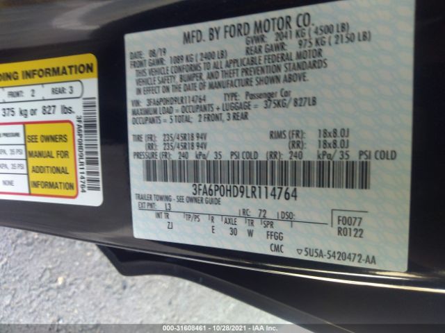 Photo 8 VIN: 3FA6P0HD9LR114764 - FORD FUSION 