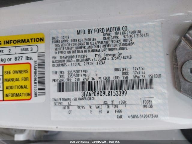 Photo 8 VIN: 3FA6P0HD9LR153399 - FORD FUSION 