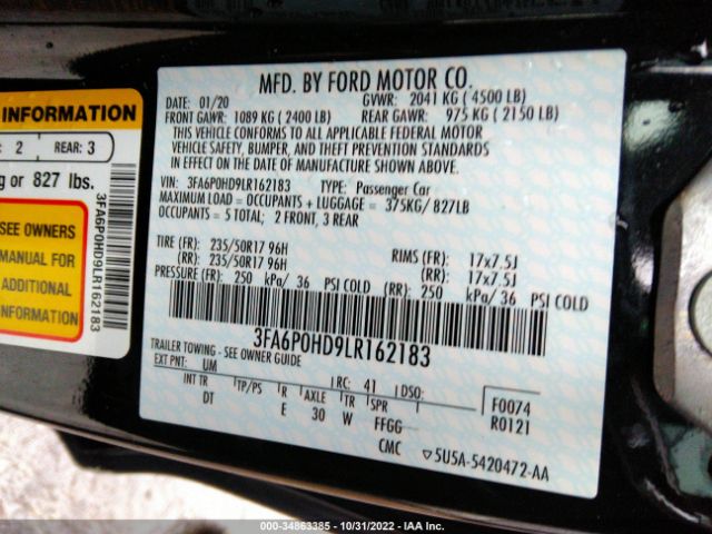 Photo 8 VIN: 3FA6P0HD9LR162183 - FORD FUSION 