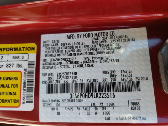 Photo 9 VIN: 3FA6P0HD9LR223516 - FORD FUSION SE 