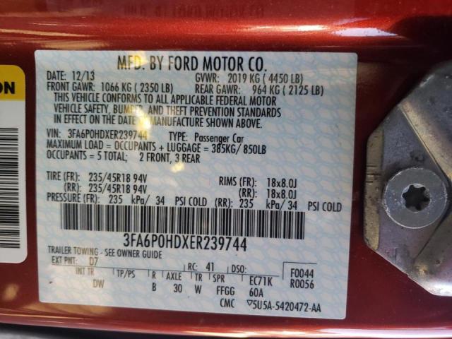 Photo 9 VIN: 3FA6P0HDXER239744 - FORD FUSION SE 