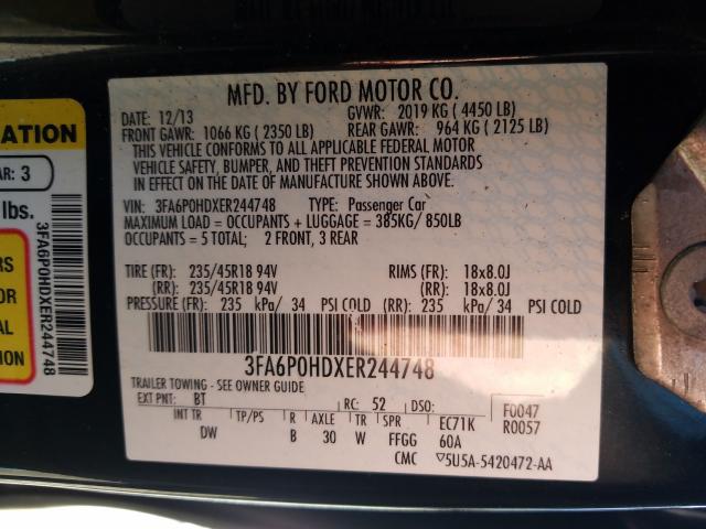 Photo 9 VIN: 3FA6P0HDXER244748 - FORD FUSION SE 