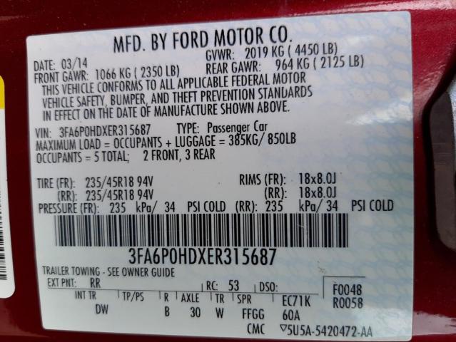 Photo 9 VIN: 3FA6P0HDXER315687 - FORD FUSION 