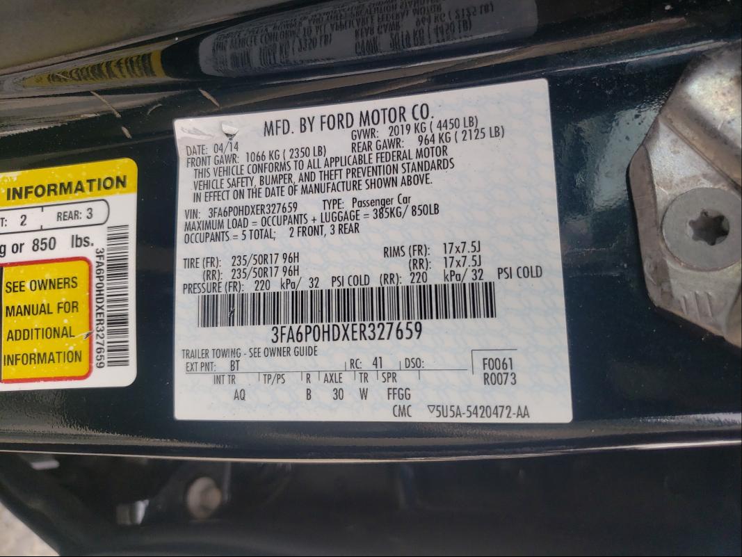 Photo 9 VIN: 3FA6P0HDXER327659 - FORD FUSION SE 