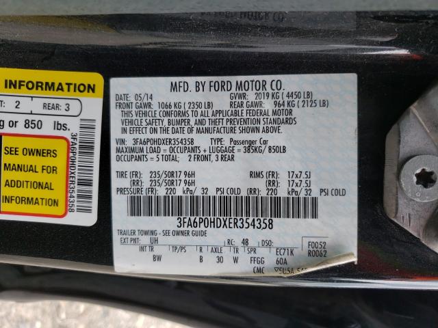 Photo 9 VIN: 3FA6P0HDXER354358 - FORD FUSION SE 