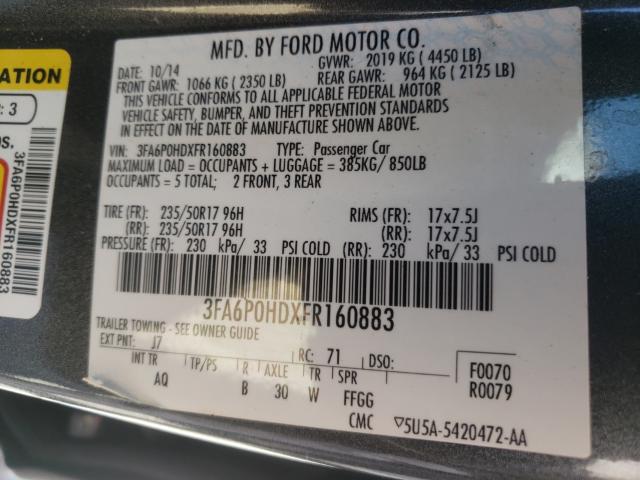 Photo 9 VIN: 3FA6P0HDXFR160883 - FORD FUSION SE 