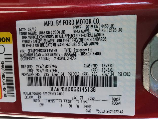 Photo 9 VIN: 3FA6P0HDXGR145138 - FORD FUSION SE 