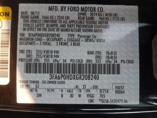 Photo 9 VIN: 3FA6P0HDXGR208240 - FORD FUSION SE 