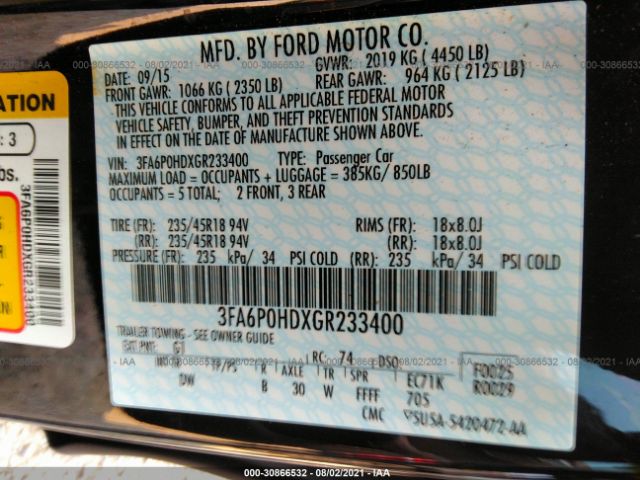 Photo 8 VIN: 3FA6P0HDXGR233400 - FORD FUSION 