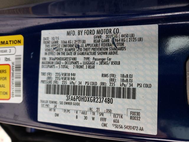 Photo 9 VIN: 3FA6P0HDXGR237480 - FORD FUSION SE 