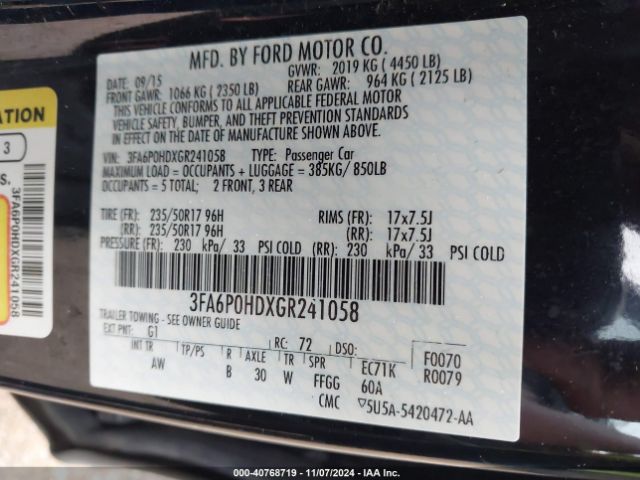 Photo 8 VIN: 3FA6P0HDXGR241058 - FORD FUSION 