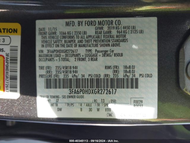 Photo 8 VIN: 3FA6P0HDXGR272617 - FORD FUSION 