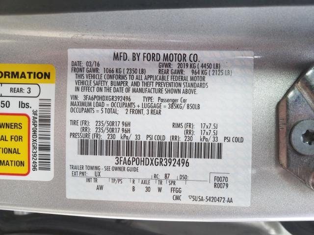 Photo 9 VIN: 3FA6P0HDXGR392496 - FORD FUSION SE 