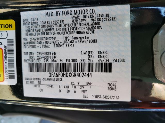 Photo 9 VIN: 3FA6P0HDXGR402444 - FORD FUSION SE 