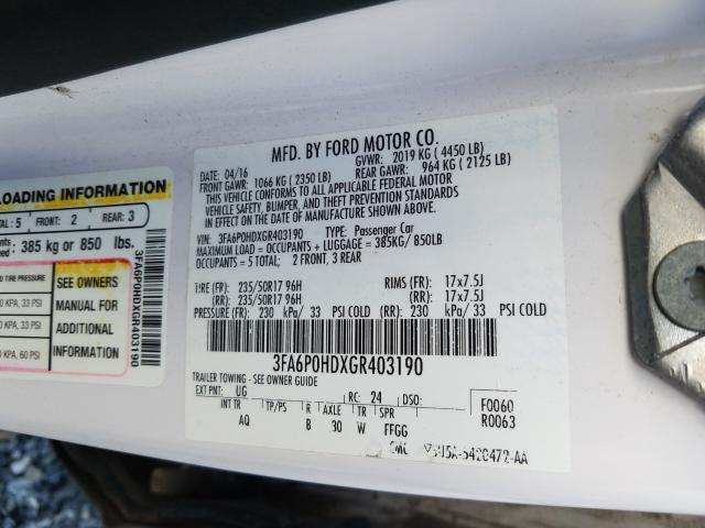 Photo 9 VIN: 3FA6P0HDXGR403190 - FORD FUSION SE 