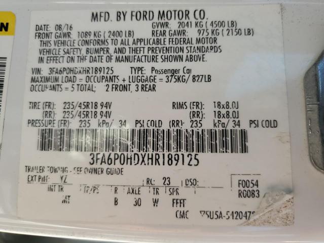 Photo 11 VIN: 3FA6P0HDXHR189125 - FORD FUSION SE 