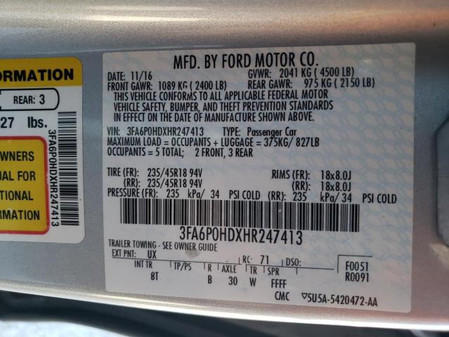 Photo 11 VIN: 3FA6P0HDXHR247413 - FORD FUSION SE 