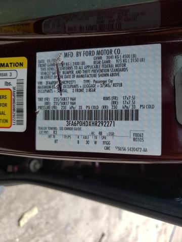 Photo 9 VIN: 3FA6P0HDXHR292271 - FORD FUSION SE 