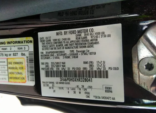 Photo 8 VIN: 3FA6P0HDXHR328041 - FORD FUSION 