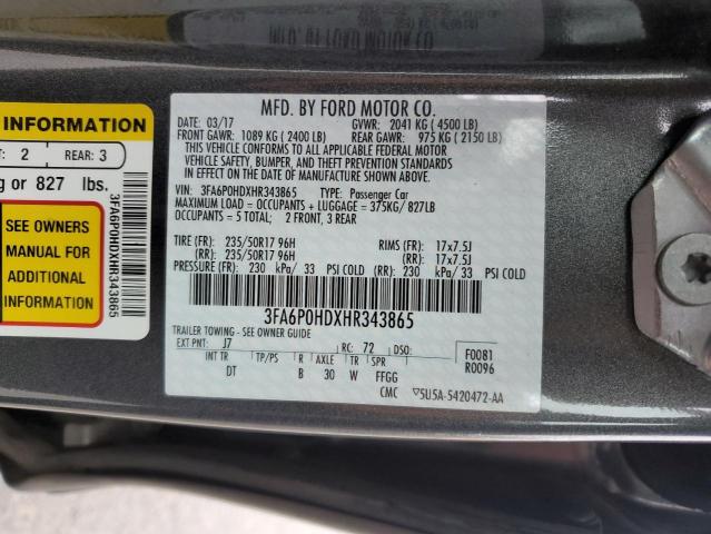 Photo 12 VIN: 3FA6P0HDXHR343865 - FORD FUSION 