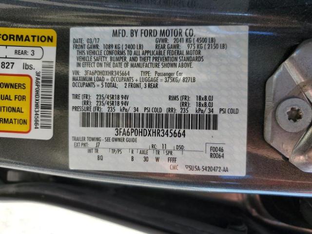 Photo 9 VIN: 3FA6P0HDXHR345664 - FORD FUSION SE 